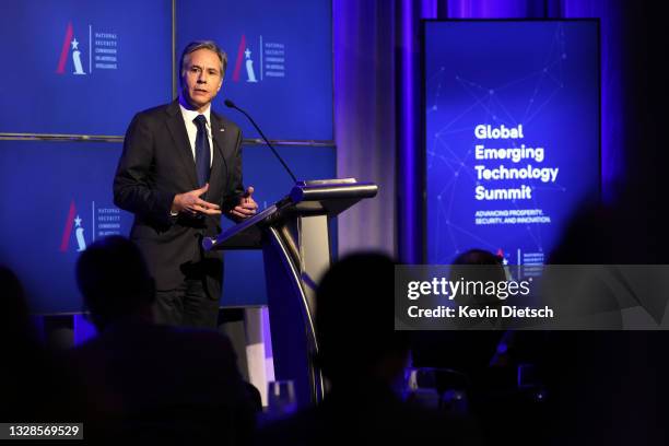 Secretary of State Antony Blinken deliver remarks at the National Security Commission on Artificial Intelligence Global Emerging Technology Summit on...