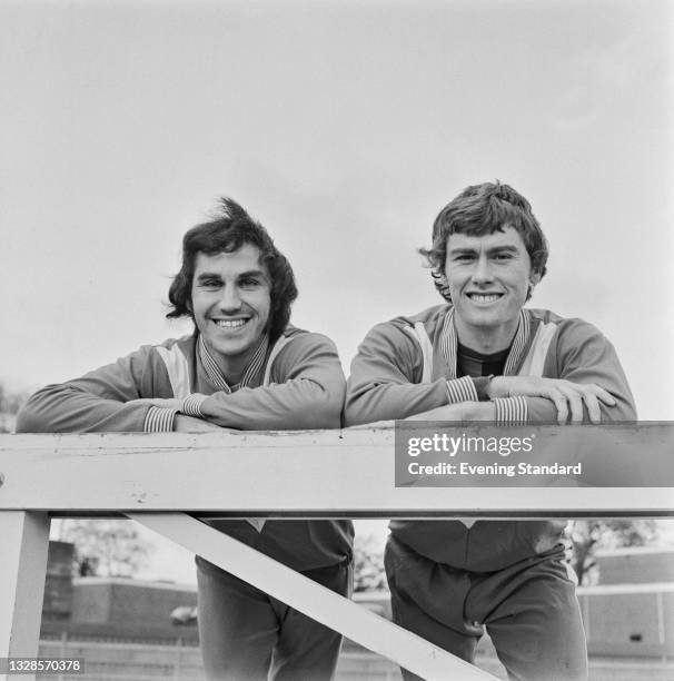 English footballers Gerry Francis and Dave Thomas of Queens Park Rangers and the England team, UK, 22nd October 1974.