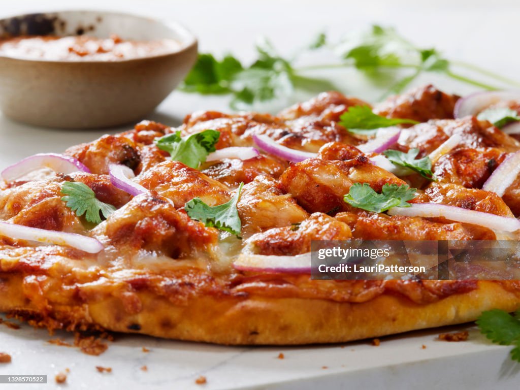 Butter Chicken Pizza on Naan Bread