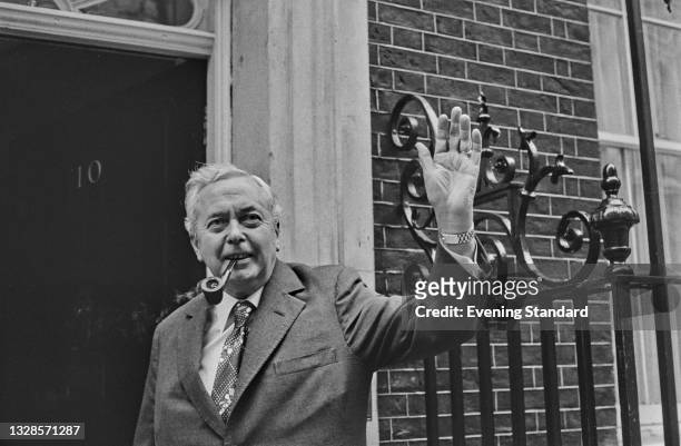 British Labour Prime Minister Harold Wilson outside 10 Downing Street in London, UK, 16th October 1974.