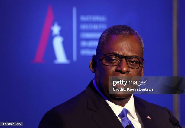 Secretary of Defense Lloyd Austin delivers remarks at the National Security Commission on Artificial Intelligence Global Emerging Technology Summit...