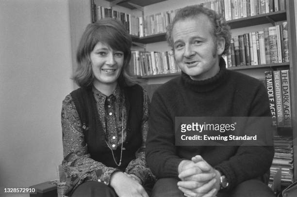 Patrick Boyle, Viscount Kelburn, later the 10th Earl of Glasgow, with his fiancée Isabel James, UK, 16th November 1974. They were married on 30th...