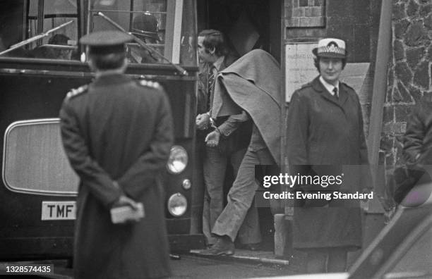 Police presence in Guildford, following the arrest of three men and a women later known as the Guildford Four, UK, 12th December 1974. The following...