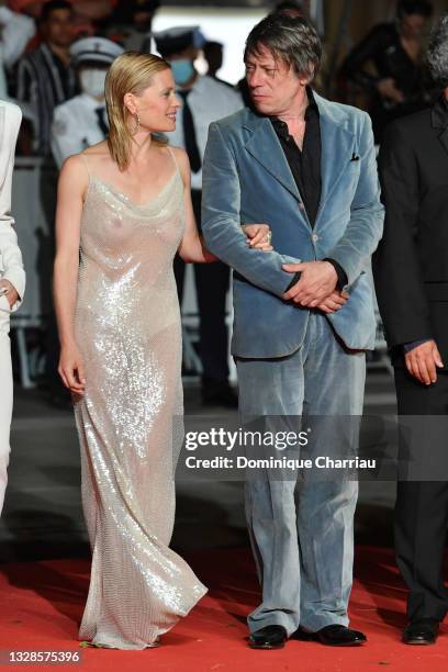 Melanie Thierry and Mathieu Amalric attend the "Tralala" screening during the 74th annual Cannes Film Festival on July 13, 2021 in Cannes, France.