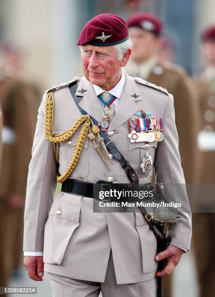 Prince Charles, Prince of Wales, in his role as Colonel in Chief of The Parachute Regiment, presents the Parachute Regiment with new Colours at...