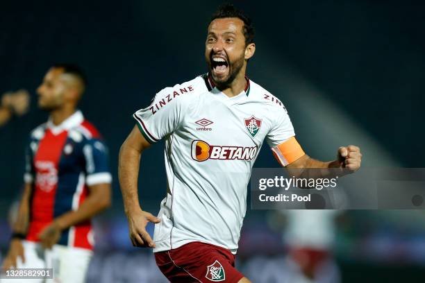 Nene of Fluminense celebrates after scoring the first goal of his team during a round of sixteen match between Cerro Porteño and Fluminense as part...