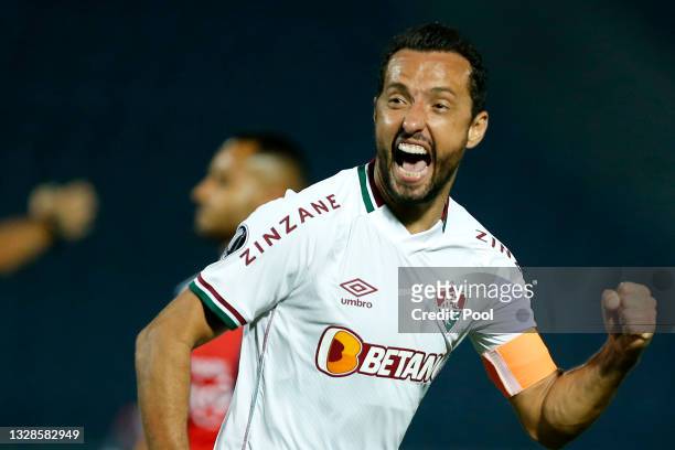 Nene of Fluminense celebrates after scoring the first goal of his team during a round of sixteen match between Cerro Porteño and Fluminense as part...