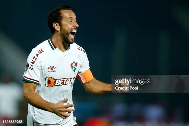 Nene of Fluminense celebrates after scoring the first goal of his team during a round of sixteen match between Cerro Porteño and Fluminense as part...