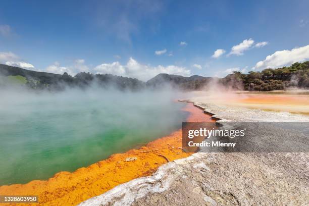 champagne pool new zealand waiotapu thermal wonderland rotorua nz - new zealand mud pools stock pictures, royalty-free photos & images