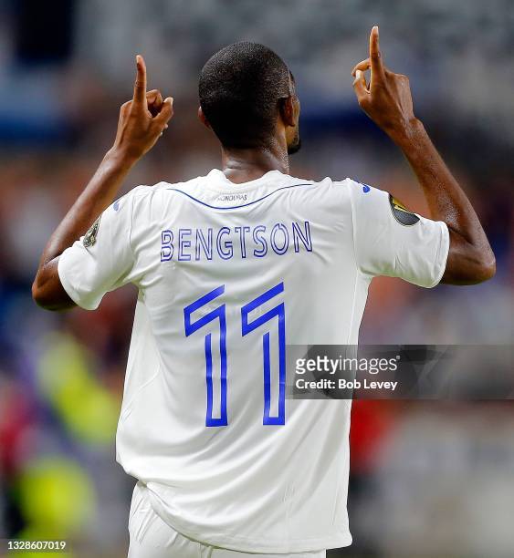 Jerry Bengston of Honduras celebrates a goal during the first half during a Group D CONCACAF match at BBVA Stadium on July 13, 2021 in Houston, Texas.