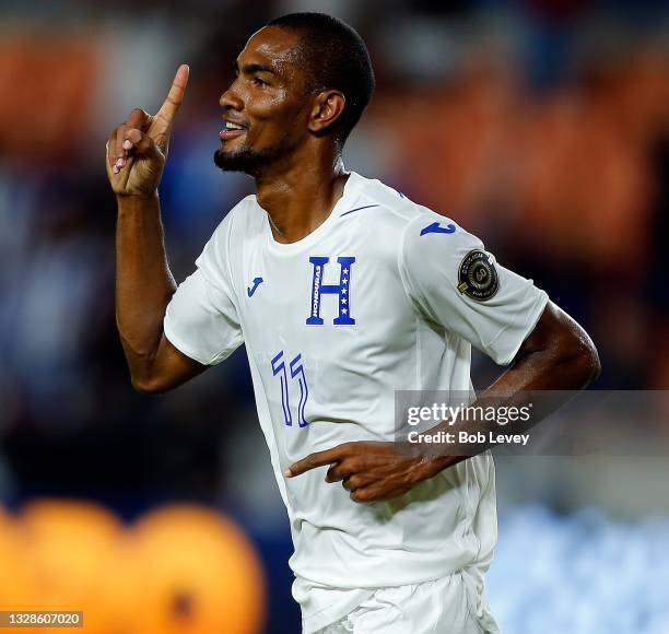 Jerry Bengston of Honduras celebrates a goal during the first half during a Group D CONCACAF match at BBVA Stadium on July 13, 2021 in Houston, Texas.