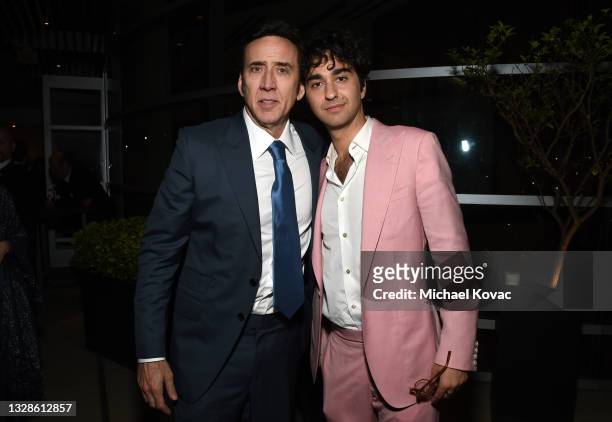 Nicolas Cage and Alex Wolff attend the Neon Premiere of "PIG" on July 13, 2021 in Los Angeles, California.
