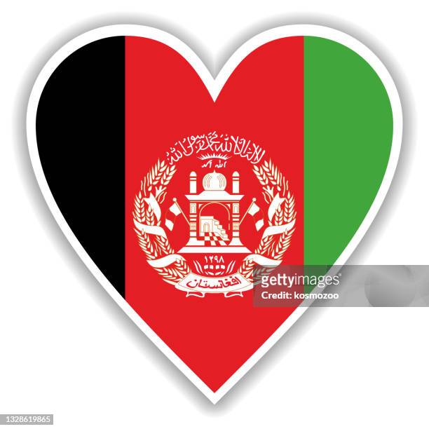 flag of afghanistan in heart with shadow and white outline - afghanistan stock illustrations