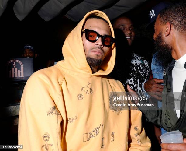 Chris Brown attends a Maxim Hot 100 Event celebrating Teyana Taylor, hosted by MADE special, at The Highlight Room on July 13, 2021 in Los Angeles,...