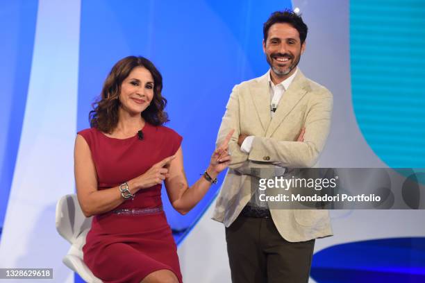 The Italian host Giammarco Sicuro and the Italian host Barbara Capponi during the broadcast Uno Mattina Estate at the Rai Saxa Rubra Studios. Rome ,...