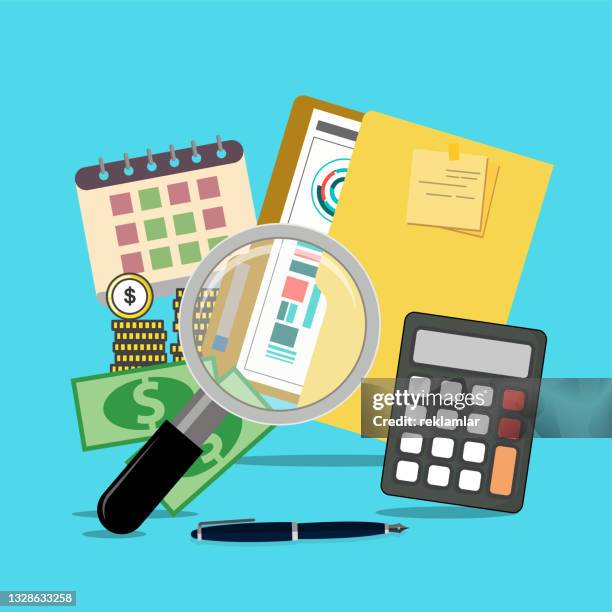 stockillustraties, clipart, cartoons en iconen met finance and economy vector, banking, accounting transactions, e-invoice service .tax calculation, budget calculation, accounting, paperwork concept. finance icon set. - tellen