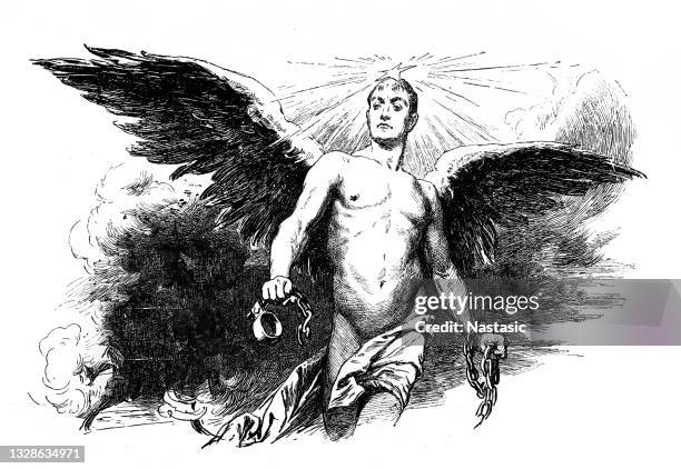 angel holding chains - ancient stock illustrations