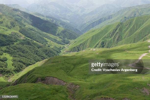 valley in the caucasus mountains, khevsureti, georgia - argenberg stock pictures, royalty-free photos & images