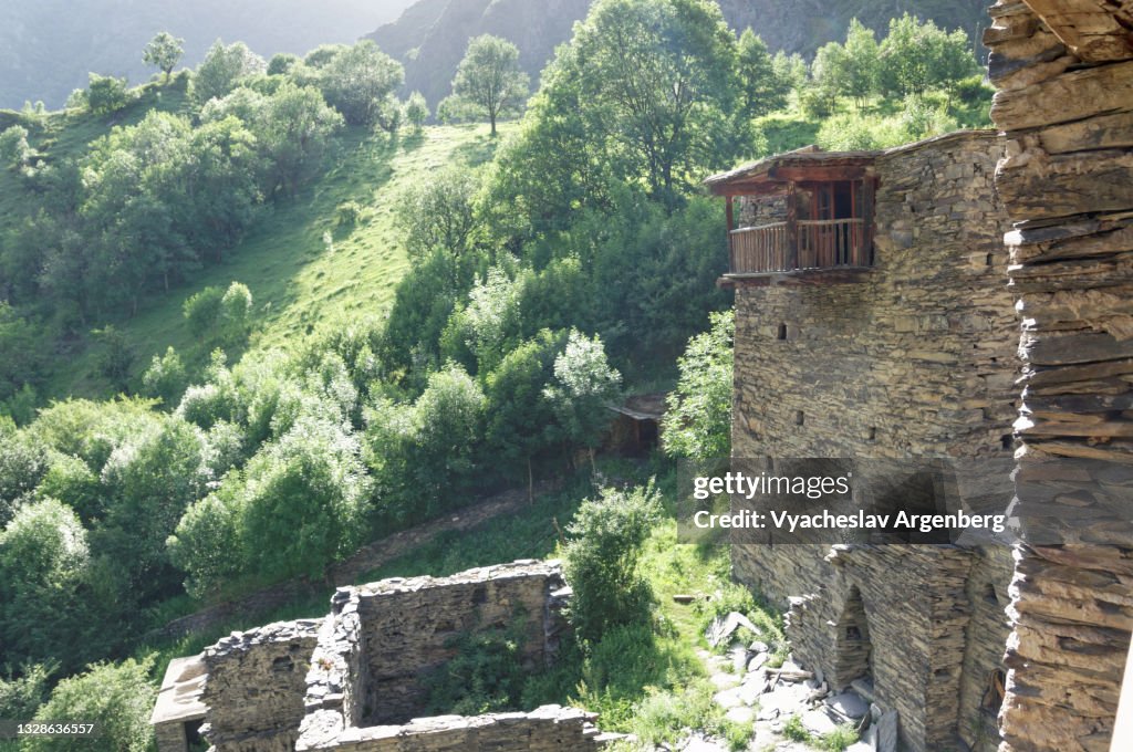 Stone walls of the old houses of Shatili, Khevsureti, Georgia