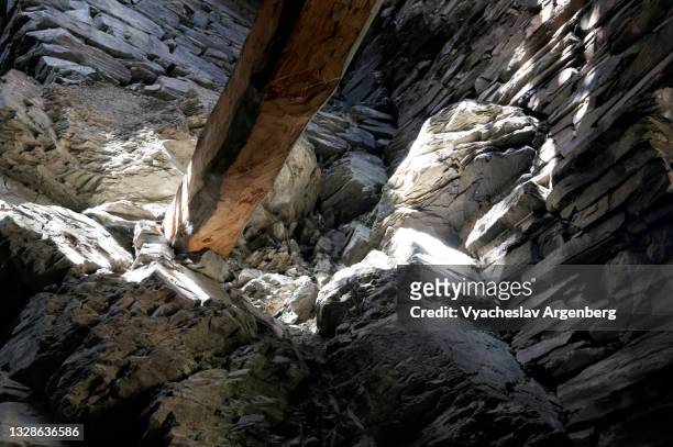 interior of shatili stone tower, georgia - argenberg stock pictures, royalty-free photos & images