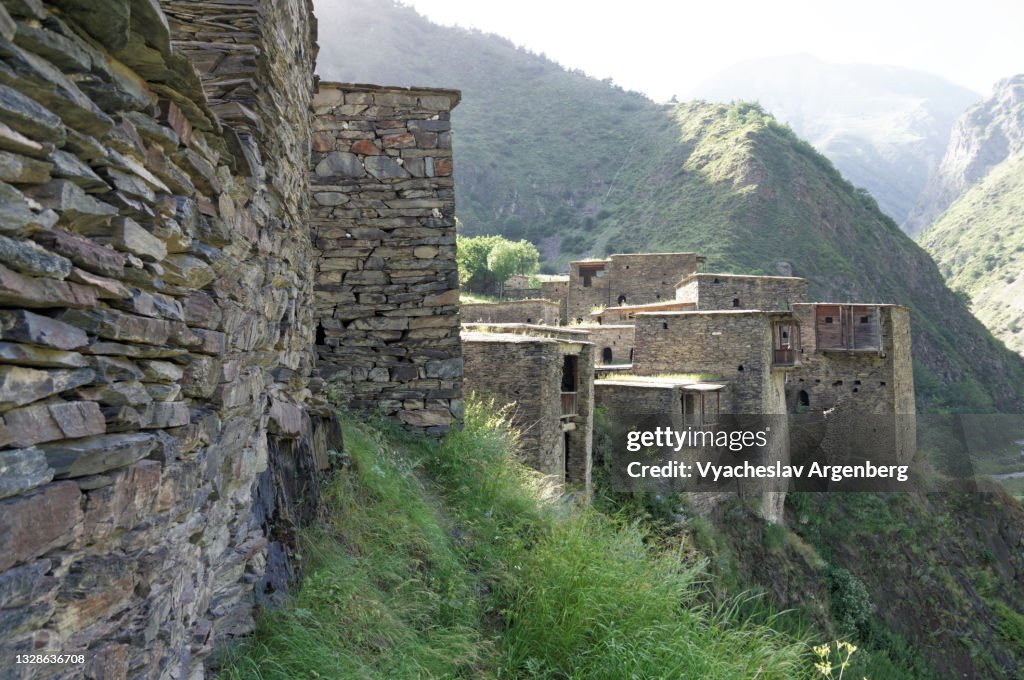 Fortified houses on the cliffs, Shatili, Caucasus Mountains, Georgia