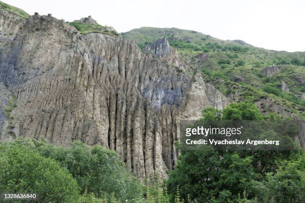 rock formations near the russia/georgia border in the argun river valley - argenberg stock pictures, royalty-free photos & images