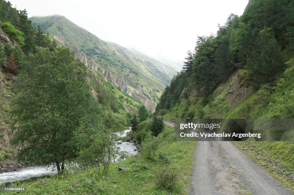 Road to the Russia/Georgia Chechen border in the Argun River Valley