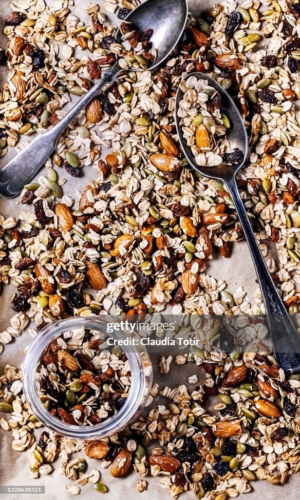 Granola on parchment paper