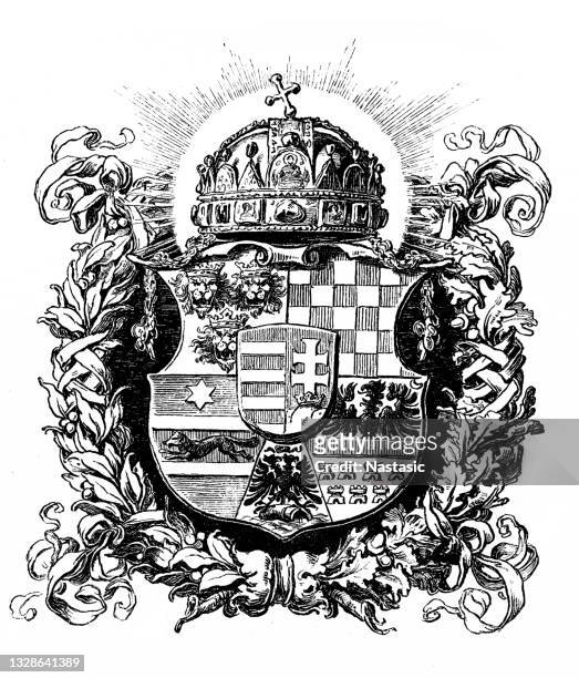 coat of arms of the kingdom of hungary - angels crest stock illustrations