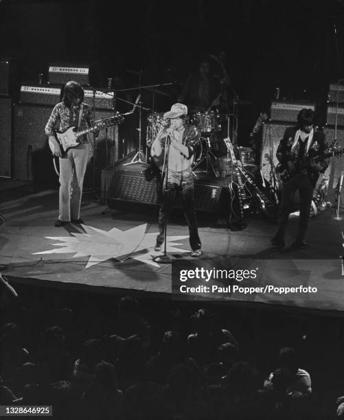 From left, Mick Taylor, Mick Jagger, Charlie Watts and Keith Richards of English rock group The Rolling Stones perform live on stage at The...