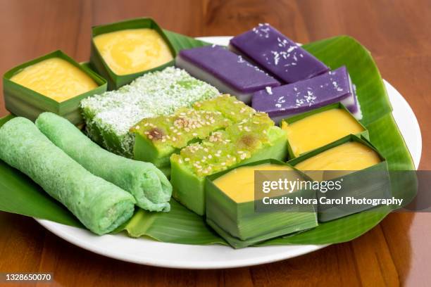 assorted sweet malaysian dessert - peranakan culture stock pictures, royalty-free photos & images