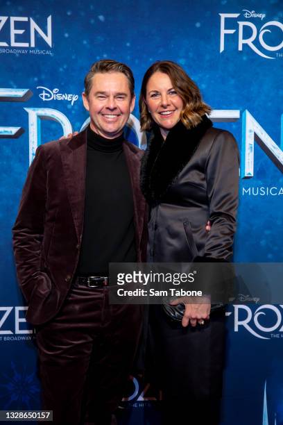 Todd Woodbridge and Natasha Woodbridge attend the Melbourne premiere of Frozen The Musical at Her Majesty's Theatre on July 14, 2021 in Melbourne,...