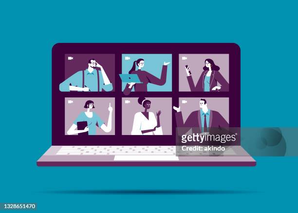 video conference - virtual press conference stock illustrations
