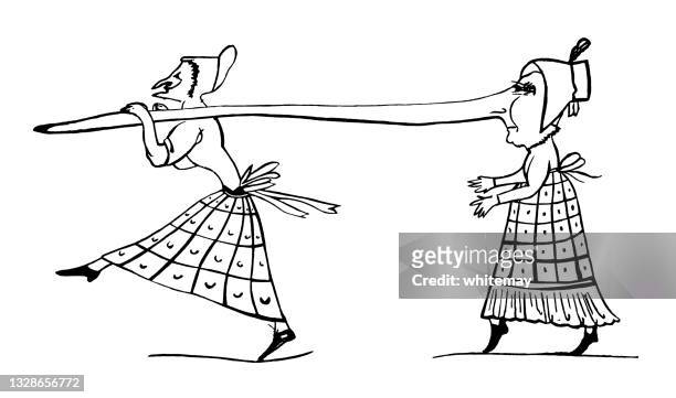 old lady whose nose is so long it has to be carried - edward lear stock illustrations