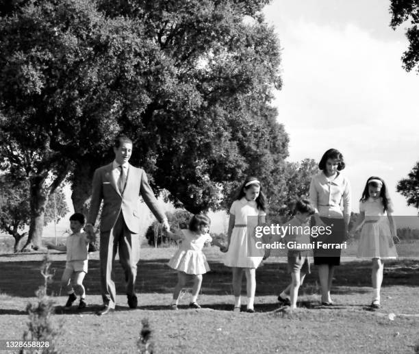 Cristobal Martinez-Bordiu, Marquis of Villaverde 1922-1998), with his wife Maria del Carmen Franco y Polo and their children -Maria del Carmen, Maria...
