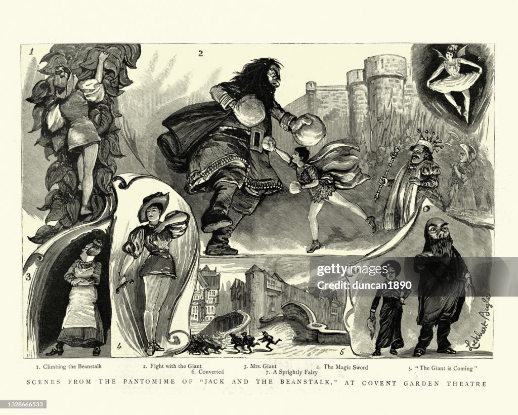 Pantomima Jack and the Beanstalk, Covent Garden Theatre, Victorian 19th Century