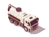 Isometric sewer sewage cleaning truck. Vector illustration. Collection