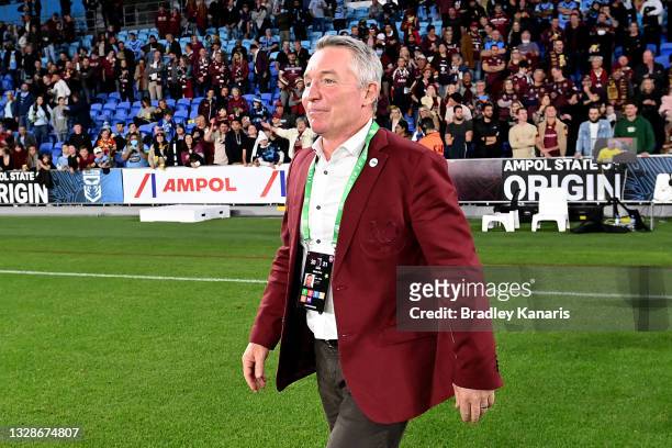 Maroons coach Paul Green celebrates after winning game three of the 2021 State of Origin Series between the New South Wales Blues and the Queensland...