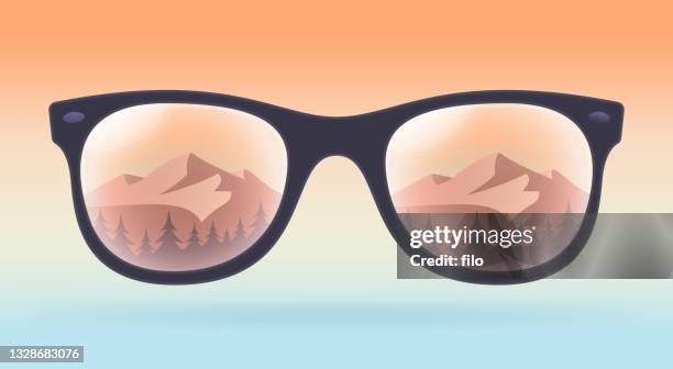 mountain reflection travel hiking glasses - sunglasses reflection stock illustrations