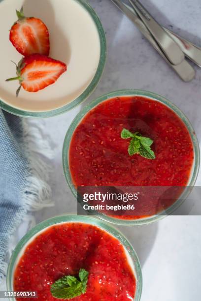homemade strawberry panna cotta - panna cotta stock pictures, royalty-free photos & images