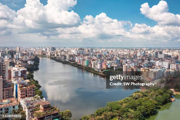 beautiful drone photo of the cityscape of dhaka, bangladesh - dhaka bangladesh stock pictures, royalty-free photos & images