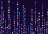Genomic data visualization. Gene mapping, dna sequencing, genome barcoding, genetic marker map analysis infographic vector concept