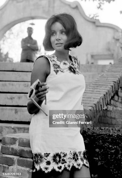 Italian acttress, model and Miss Italy 1959 Maria Grazia Buccella before the filming of 'Villa Rides', Madrid, Spain, 1967.