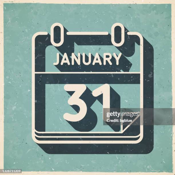 january 31. icon in retro vintage style - old textured paper - 31 january stock illustrations