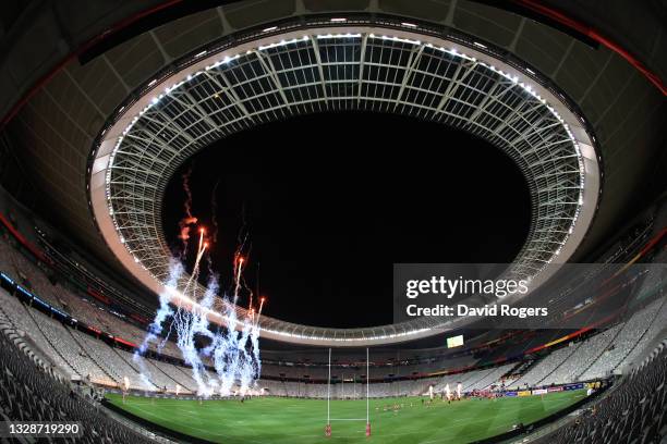 General view of the Cape Town stadium as the teams take the field during the match between South Africa A and the British and Irish Lions at Cape...