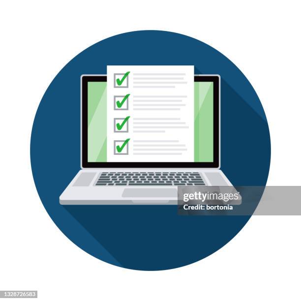 checklist laptop icon - computer checklist stock illustrations