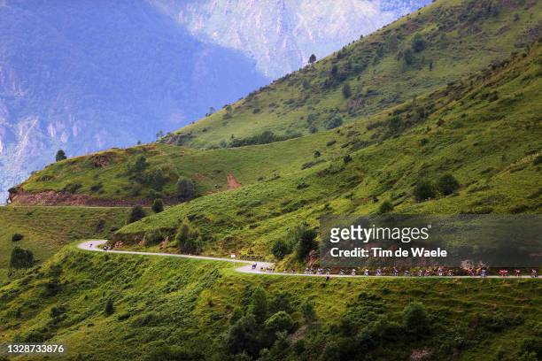 The Peloton passing through Col de Val Louron-Azet during the 108th Tour de France 2021, Stage 17 a 178,4km stage from Muret to Saint-Lary-Soulan Col...