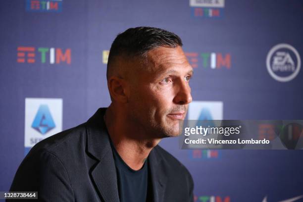 Marco Materazzi attends the serie A football League draws For 2021-2022 season photocall on July 14, 2021 in Milan, Italy.