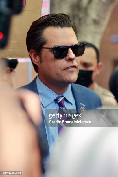 United States Representative Matt Gaetz is seen at a #FreeBritney Rally at Stanley Mosk Courthouse on July 14, 2021 in Los Angeles, California. Gaetz...