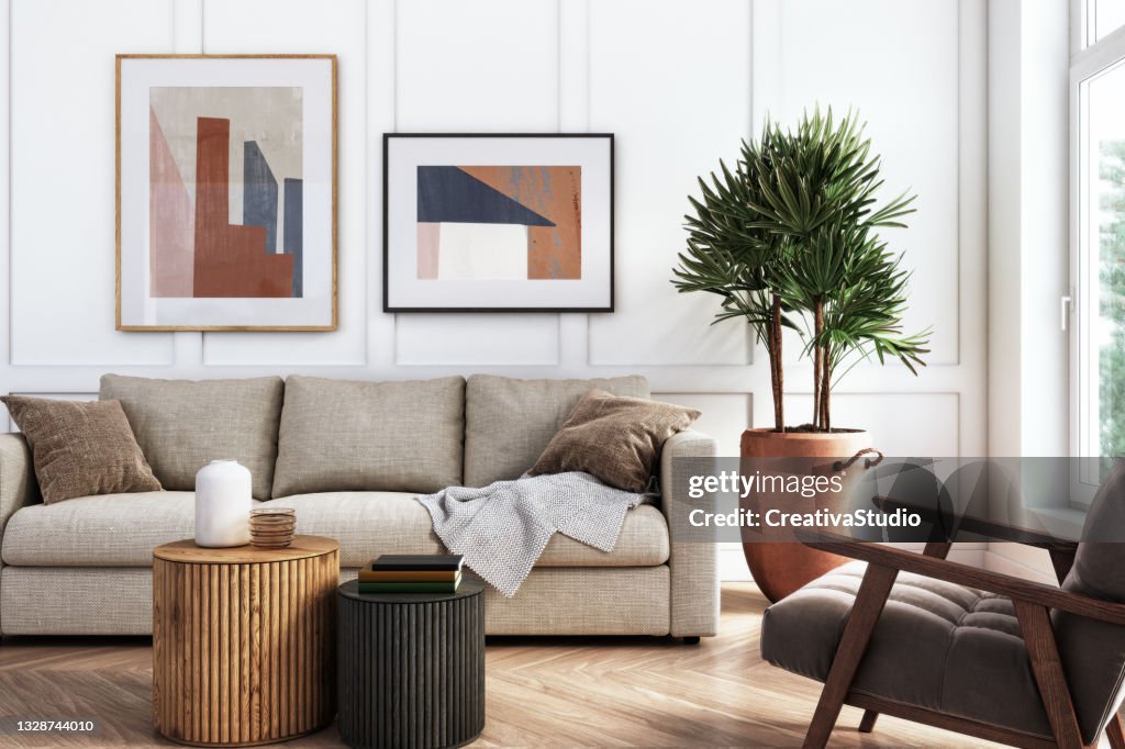 Modernes Wohnzimmer Interieur - 3D-Rendering